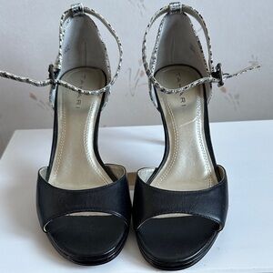 Tahari Black Heeled Sandals with Ankle Straps and upper leather